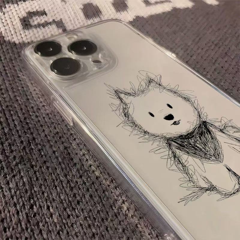 Cute Cat Puppy Couple Sketch Pattern Phone Case For iPhone Air 17 16 15 14 Plus 13 12 Mini 11 Pro Max 16E X XS XR TPU Soft Cover
