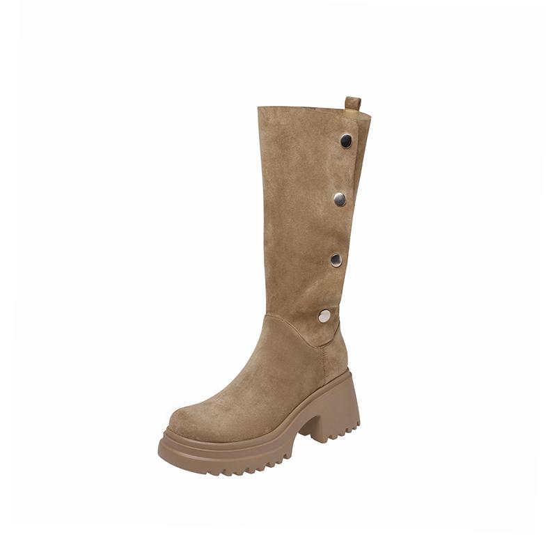 Winter Chunky Women Mid Calf Boots Fashion Warm Cotton Knight Long Booties Square Heels Party Dress Ladies Shoes
