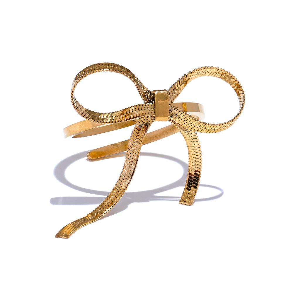 Yhpup Stylish Stainless Steel Bow Knot Adjustable Open Trendy Ring Women Charm Jewelry