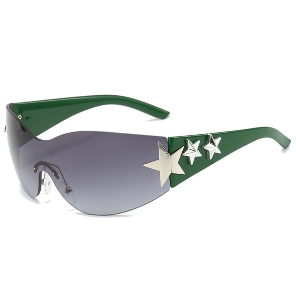 Rimless Y2K Sunglasses Futuristic Star Wrap Around Sun Glasses 2000S Accessories for Women Men Trendy Aesthetic Shades