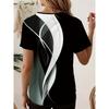 [Directional] Elegant directional women's V-neck short-sleeved printed T-shirt women's elegant trendy printed and dyed full-body printed top