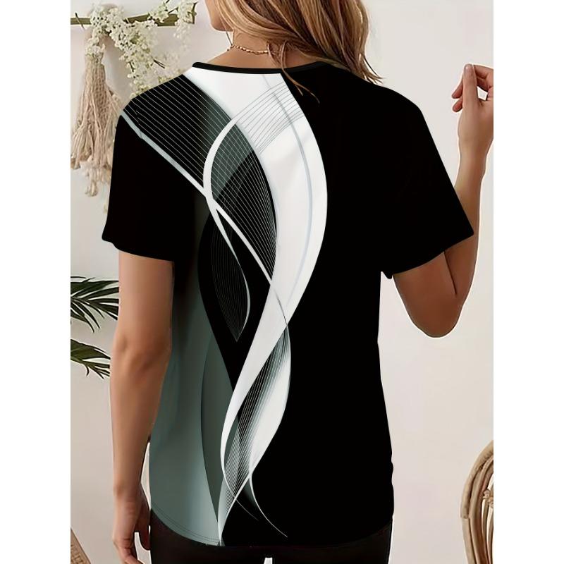 [Directional] Elegant directional women's V-neck short-sleeved printed T-shirt women's elegant trendy printed and dyed full-body printed top
