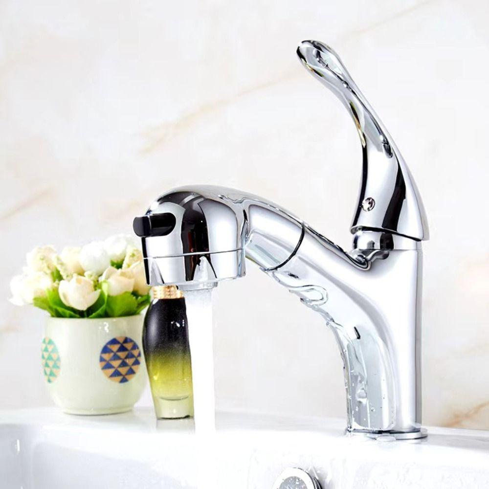Large Head Design Pull Out Faucet Retractable Pull-Out Structure Mixer Tap Hotel Restroom