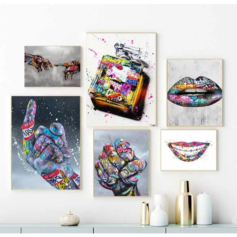 Show Teeth Lips Graffiti Art Painting Street Kiss Posters and Prints Wall Art Picture for Living Room Bedroom