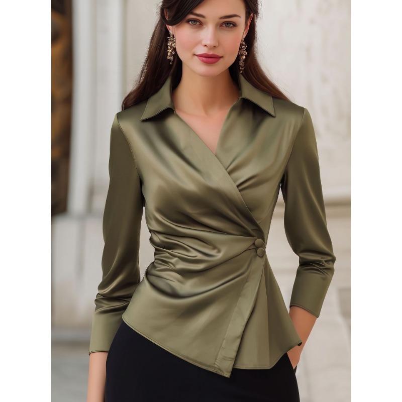 Women S Solid Color Irregular Waist Long Sleeve Shirt