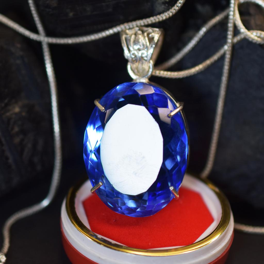 NATURAL Blue Topaz Pendant Oval 126.45 Ct Gems 925 Sterling Silver CERTIFIED My-402-k