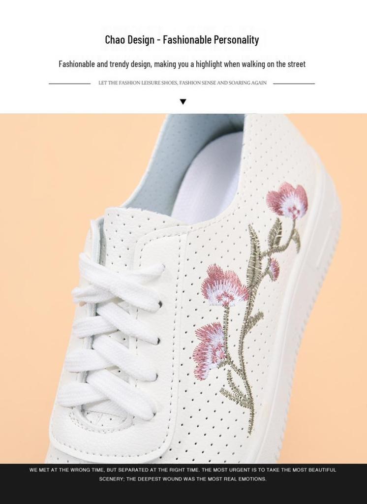 Women's White Leather & Mesh Breathable Shoes - Soft Sole, Non-Slip, Korean Style for Spring/Summer