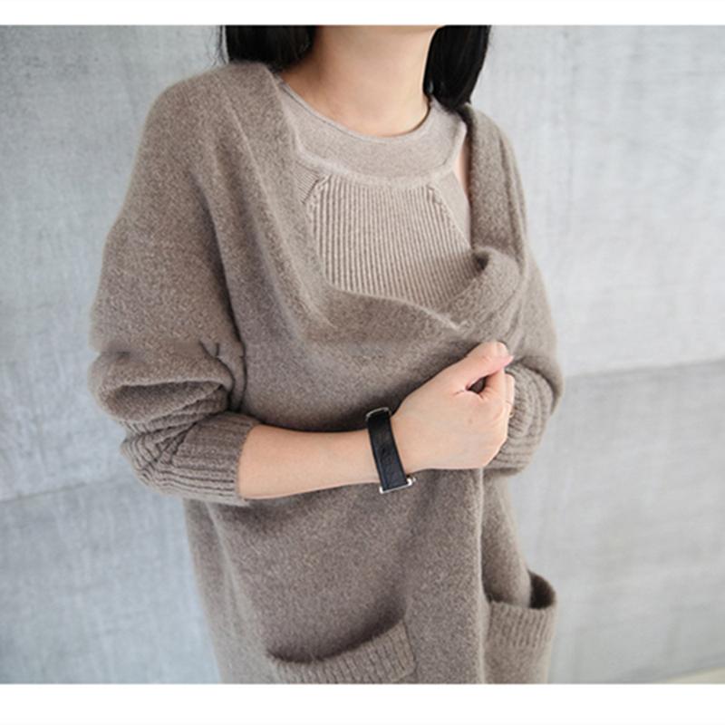 

Модный новый женский вязаный кардиган на осень и зиму, элегантный и простой трикотажный жакет средней длины с длинными рукавами 6813# One Size верблюд