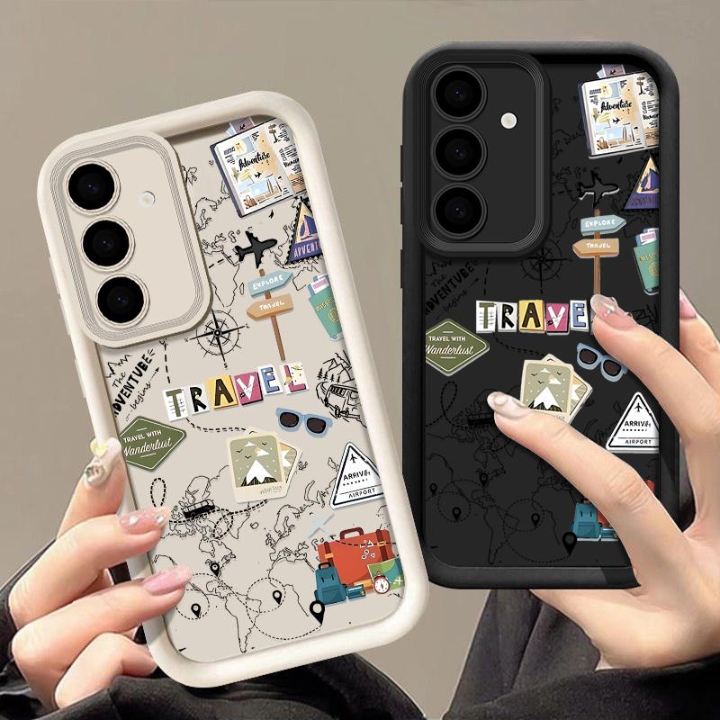 Travel Map Pattern Case For Samsung Galaxy A17 A56 A36 A26 A55 A16 A15 A14 A54 5G S25 FE S25 Edge S24 S22 S23 Ultra Phone Cover