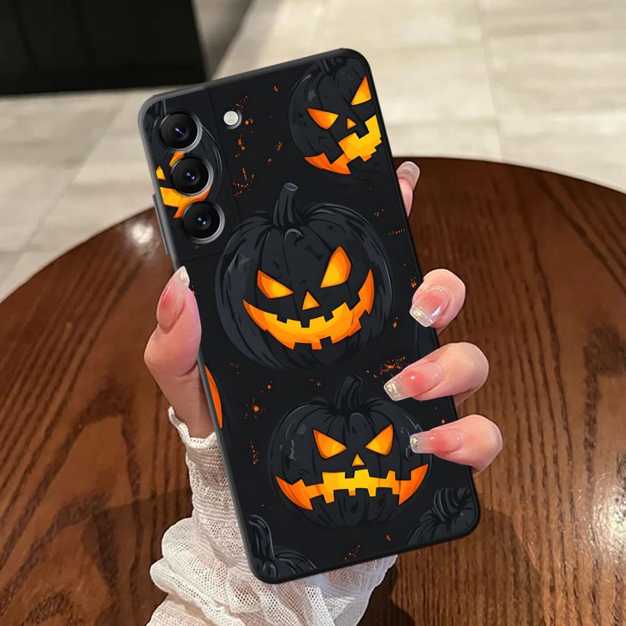Black Soft Phone Cover Case for Samsung Galaxy A25 A71 A24 A55 A35 A26 A72 A36 A51 A73 A32 A23 A53 A22 A52 A41 Halloween Pumpkin