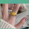 Stylish Korean Yellow Smiley Face Ring For Women Adjustable Geometric Design Fashionable