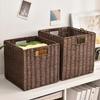 Hand Woven Foldable Storage Box Square Sundries Organizer Imitation Rattan Basket  Picnic