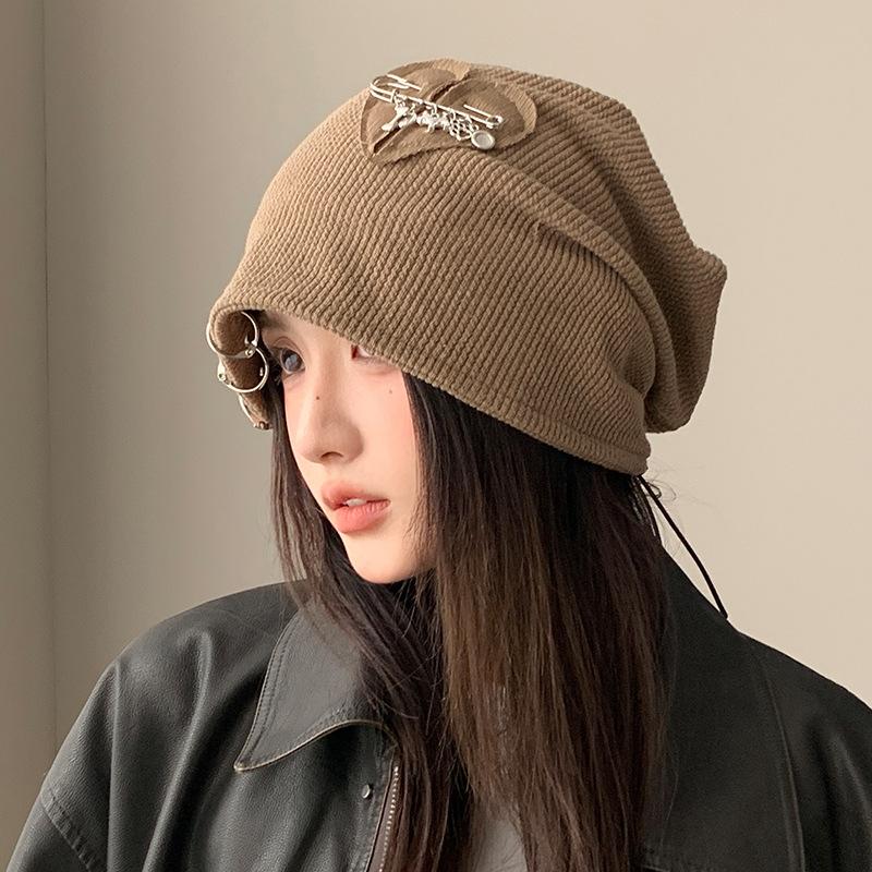 Autumn and Winter Hats for Women Korean Style Baotou Hat Big Head Circumference Showing Face Small Pile of Hats Retro Casual Versatile Knitted Hat