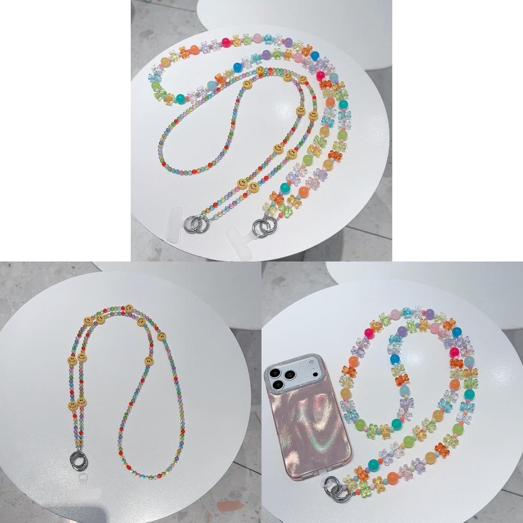 Pvc Color Beaded Bear Crossbody Phone Strap With Crystal Smile For Kids And Adults