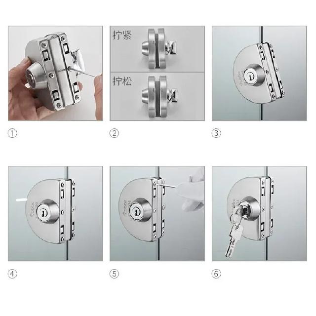 1 Set Double Open Glass Door Lock Stainless Steel Double Bolt Sliding Door Lock 10-12mm Office Glass Safety