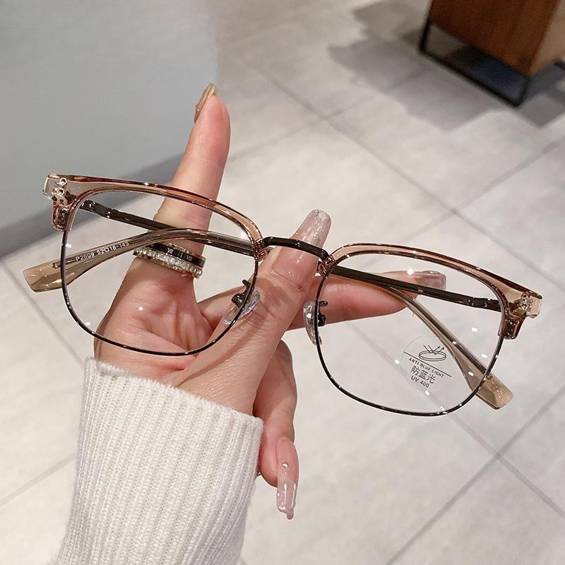 2026 new square glasses women's men's business leisure eyebrow frame glasses frame anti-blue light eye protection flat light glasses