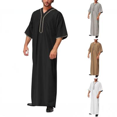 Summer Men's Muslim Clothing Loose Robe Button Solid Color Shirt