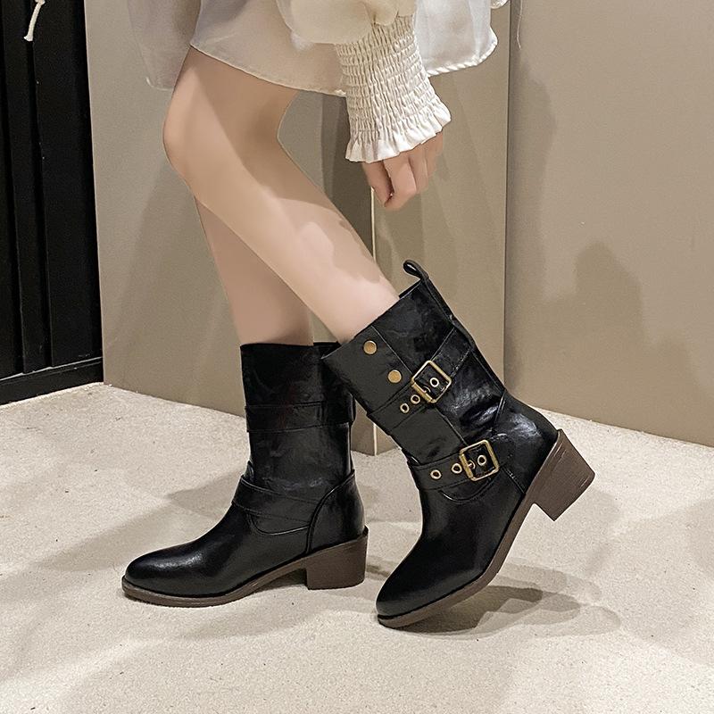 Western Cowboy Boots 2025 New Autumn Vintage Martin Boots Maillard Brown Boots Thick Heel Platform Short Boots Women