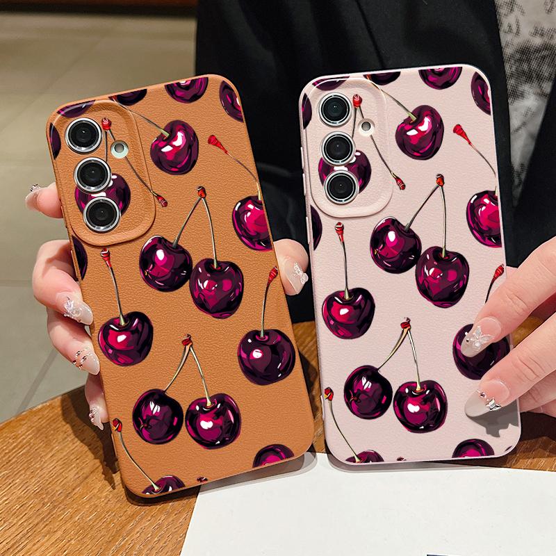Retro Oil Painting Style Cherry Case For Samsung Galaxy A57 A37 A17 A56 A36 A26 A16 A55 A35 A25 A15 A54 5G S21 FE S22 S23 S24 Plus S25 Edge S26 Ultra
