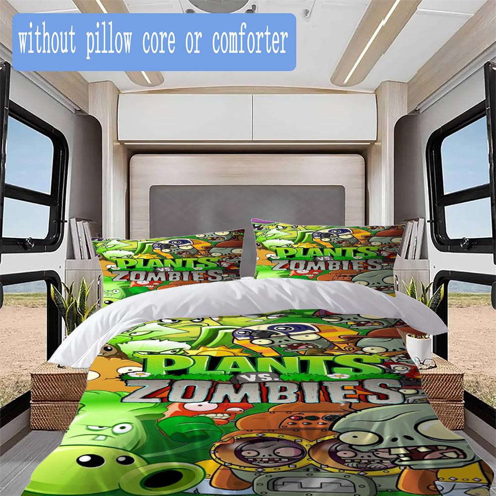 Plants Vs. Zombies Print Pattern Bedding,Quilt Set Quilt Cover Pillowcase Home Birthday Gift (1*duvet Cover+2*pillowcase,without core)XSJT0917560