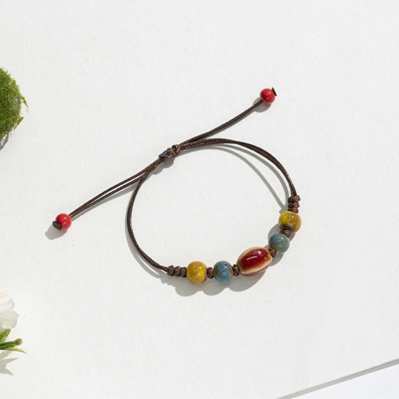 Retro Ethnic Style Ceramic Bracelet - Chinese-style Colorful Porcelain Beads Woven Bracelet
