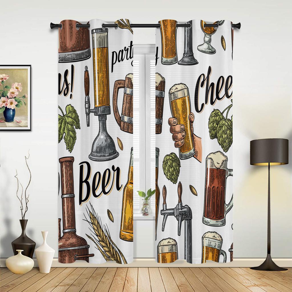 Cask Wine Glass Beer Stone Brick Retro Window Curtains Home Decor Living Room Curtains Kid's Room Cortinas For Kitchen Bedroom