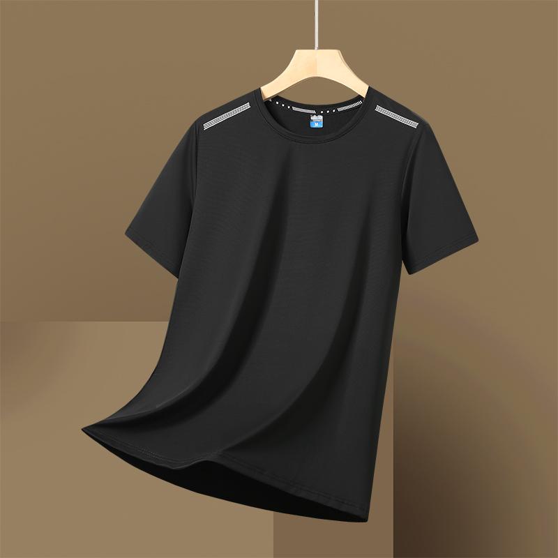 Summer Ice Silk Short Sleeved Men's Sports Short Sleeved Casual T-shirt Men's Outdoor Leisure Sports Quick Drying Short Sleeved T-shirt