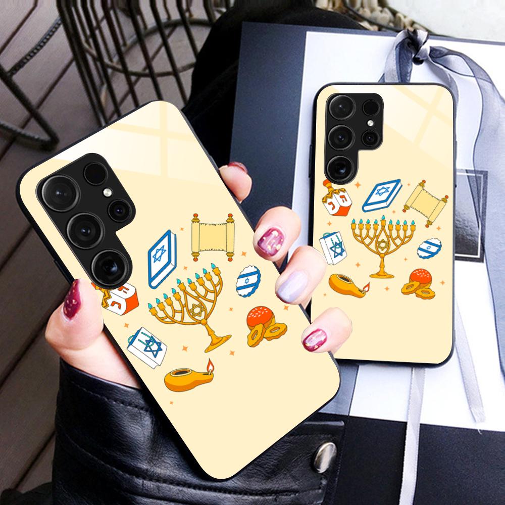 Jewish Hanukkah Mobile Phone Case for Samsung Galaxy A56 55 54 53 52 51 36 35 34 23 16 15 5G Glass Colorful Cover Cover Luxury