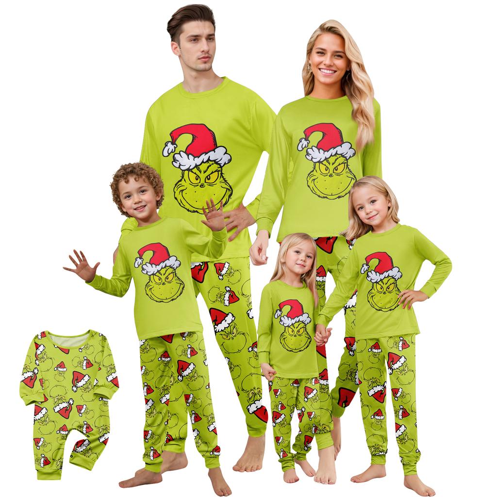 Print Cute Family Set Pajamas, Home Clothes, Family Set Long Sleeve Top Pants Set