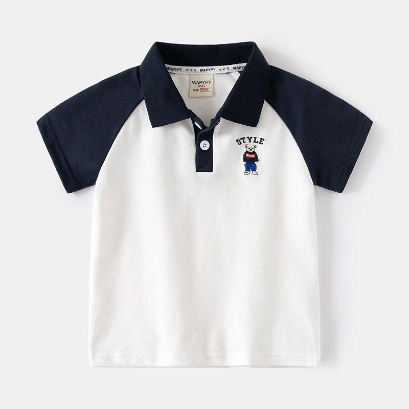 Summer Children's Clothing Boys' Collared Short-Sleeve T-Shirt Boys' Raglan Sleeve Polo Shirt Children's Half-Sleeve Bear Top Thin Style