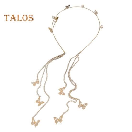 

Обруч для волос с искусственным жемчугом, сверкающие стразы, изысканные бабочки, кисточка, повязка на голову с короной для девочек, аксессуары для волос золотистый