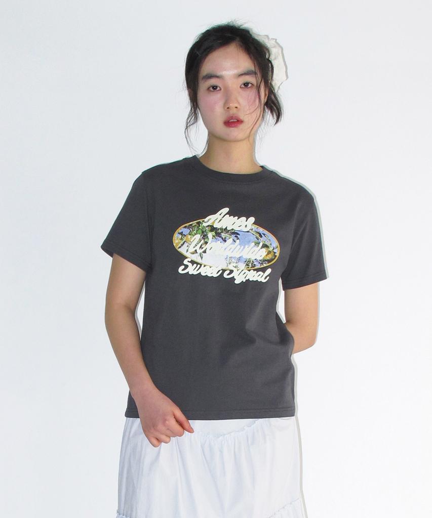 AMES-WORLDWIDE Palm Tree Oval Tee Charcoal