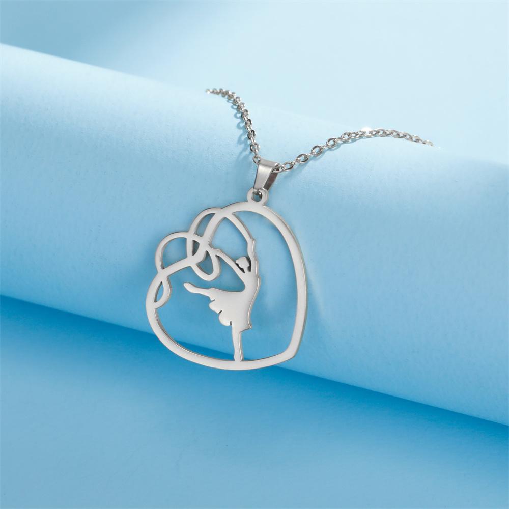 Dancer Rhythmic Gymnastics Round Pendant Necklaces for Women Girls Stainless Steel Gymnast Yoga Necklace Sport Jewelry