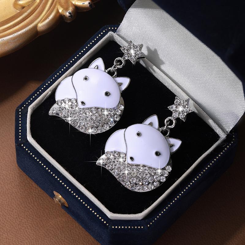 Hot Sale Christmas Pendant Earrings Cartoon Snowman Reindeer Inlaid with Rhinestones Alloy Material Christmas Earring Series