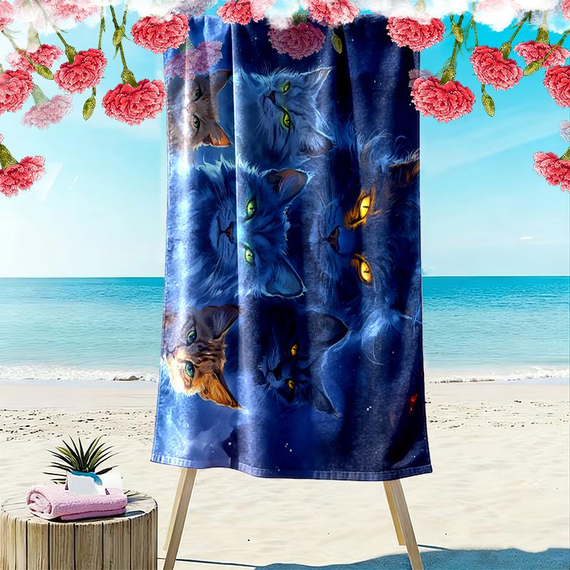 Cat in the Night 2D Flat Print Beach Towel, Large Soft Quick Dry Towel for Beach Camping Swimming.MSTJ0918268