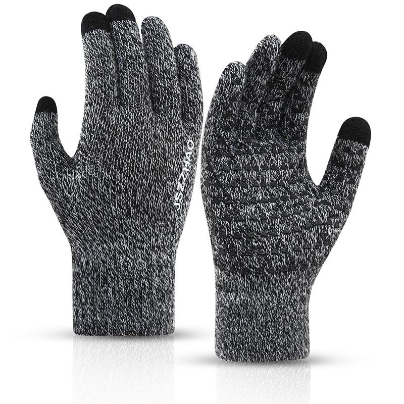 Winter Cycling Gloves Unisex Cashmere Lined Knitted Warm Full Finger Gloves Touch Screen Thicken Insulation Outdoor Sports Glove