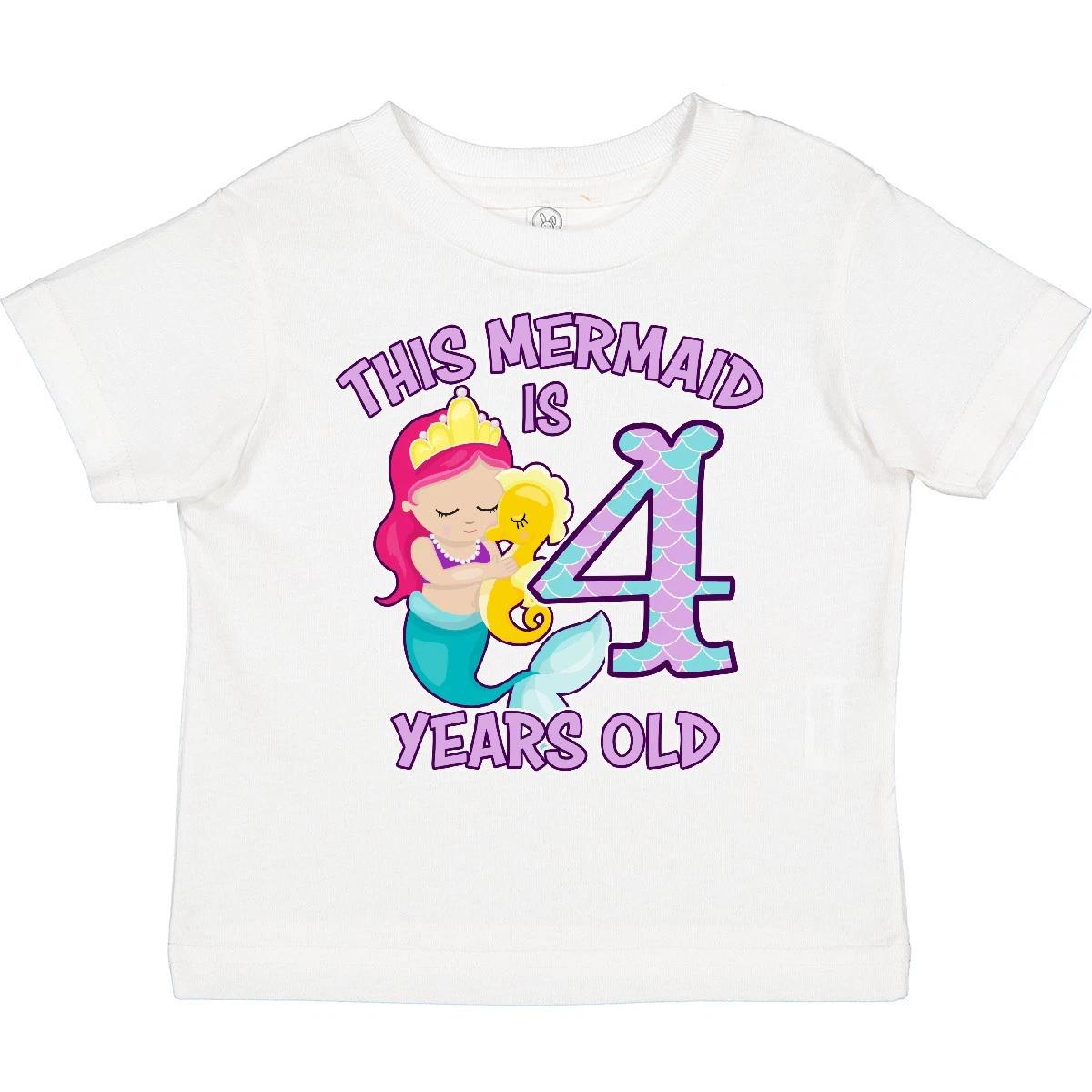 Inktastic This Mermaid Is 4 Years Old Toddler kids boys T-Shirt Birthdays Four Cute Happy 150