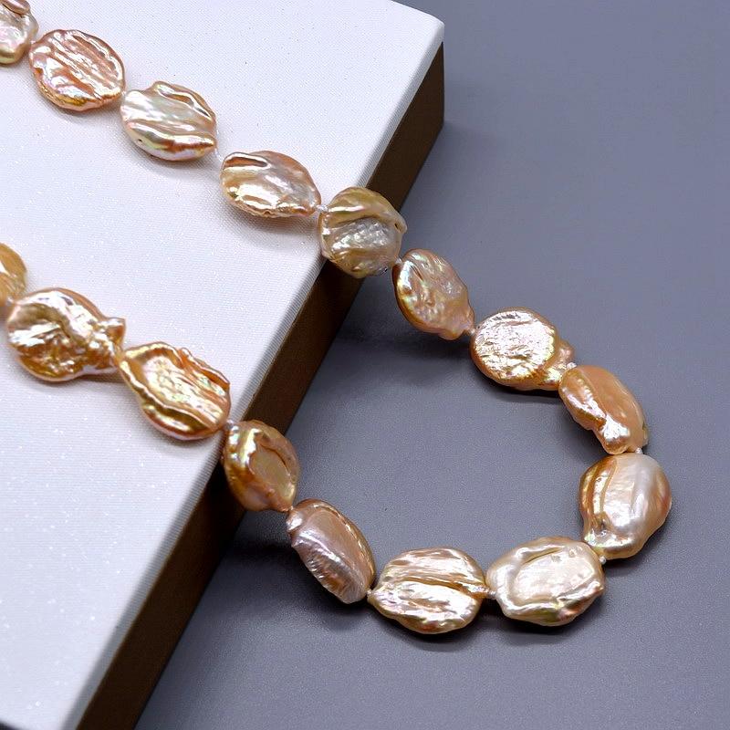 Genuine Pink Freshwater Baroque Pearl Simple Large Sheet Shape Women Necklace Handmade Wedding Jewelry Ornaments
