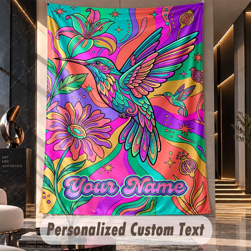 Hummingbird Garden Fantasy 3 Theme Wall Tapestry Customized With Name Text Personalized Hanging Tapestry For Bedroom Living Room Decor