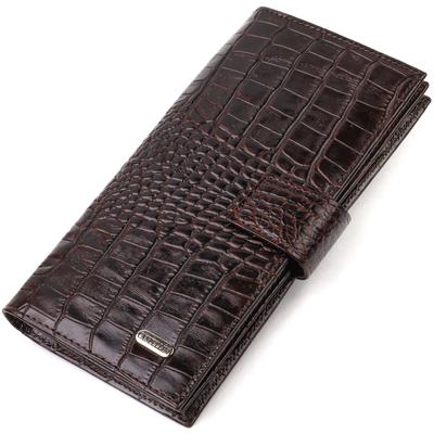 Portofel bărbătesc vertical spațios din piele naturală texturată cu embosare crocodil CANPELLINI 21720 Maro