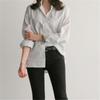 Blue Striped Loose Fit Plus Size Long Sleeve Shirt College Style Casual Blouse