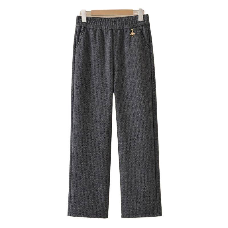 Women's High-Waist Elastic Stretch Pants - Winter Thickened, Loose Straight Fit for Middle-Aged & Elderly