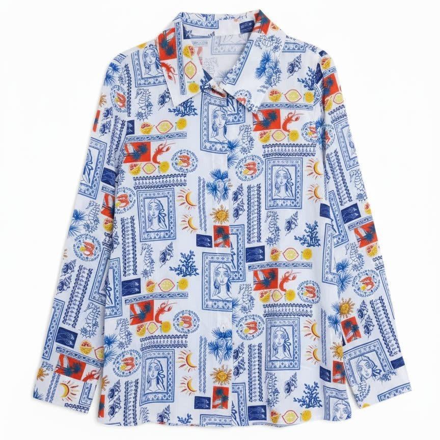 European & American Women's Printed Casual Loose Long Sleeve Shirt