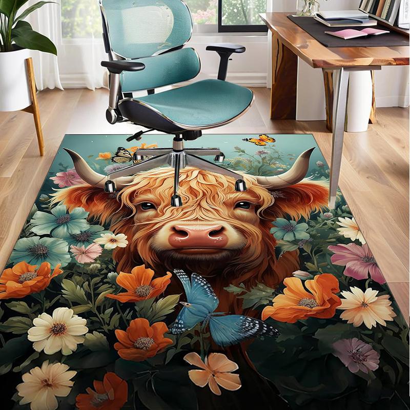 Cow In Flower Field Office Rug Chair Mat, Entryway Carpet, Suitable for Front Door, Bedroom, Living Room, Desk, Holiday Gift