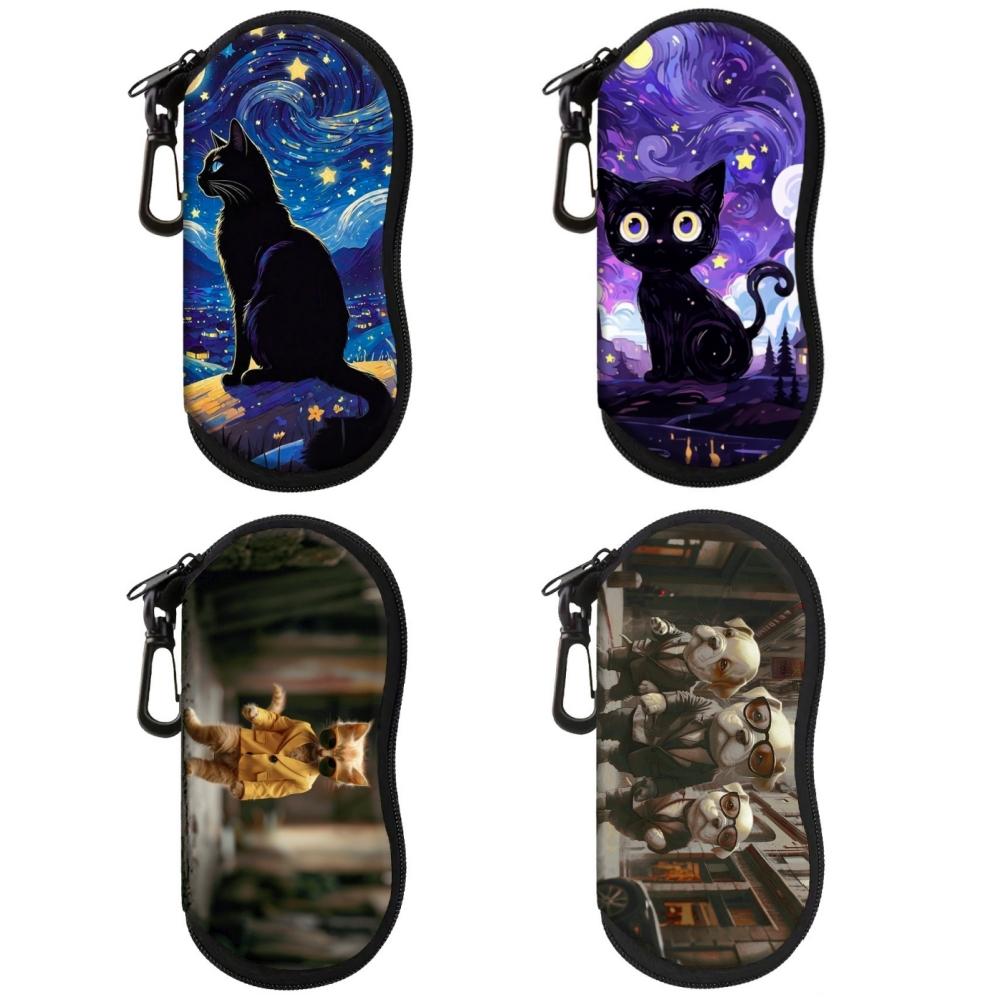 Cute Cat Dog Sunglasses Case Soft Neoprene Glasses Case With Carabiner Clip Portable Protective Eyeglass Pouch Travel Gift