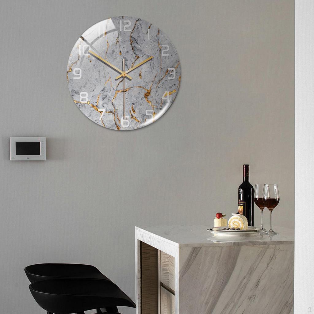 Clock Non Ticking, Marble Texture Round Frameless Wall Clocks Decorative for Home kitchen Room