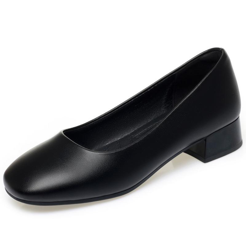 Fashion Work Shoes For Women Black Soft Sole Work Shoes Professional Work Leather Upper Interview Flight Attendant Shoes Comfortable