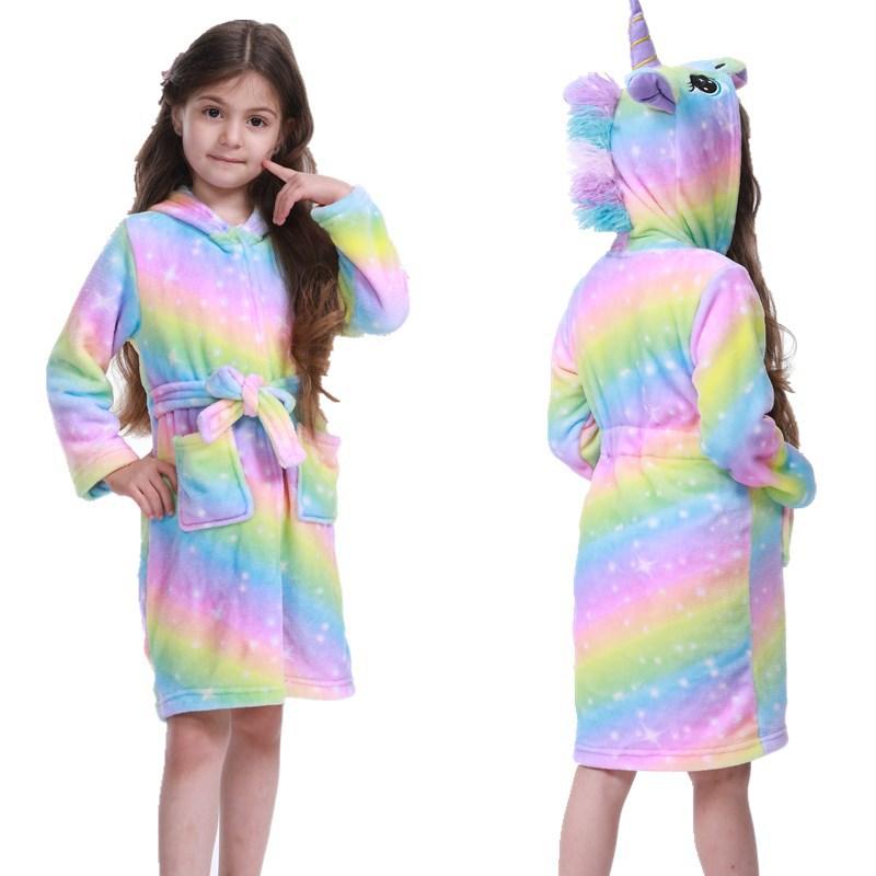 Children Bathrobe for Girls Kigurum Unicorn Pyjamas Kids Colar Fleece Boys Bathrobes Nightgown Baby Sleepwear Hooded Bath Robe