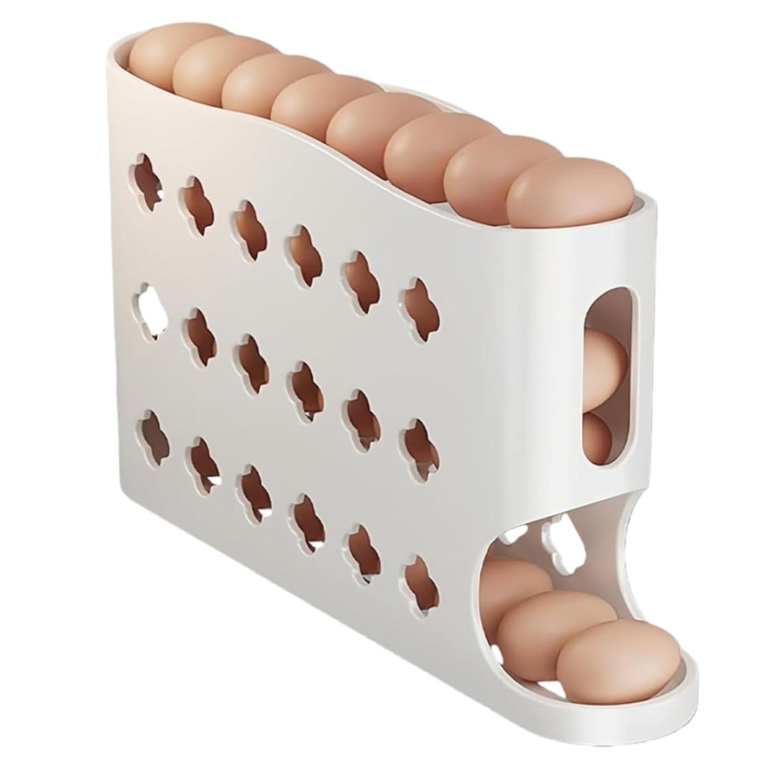 4-layer Egg Holder for Fridge 30-Egg Capacity Space-Saving Automatic Rolling Eggs Container for Refrigerator Organizer Eggs Rack Dispenser белый