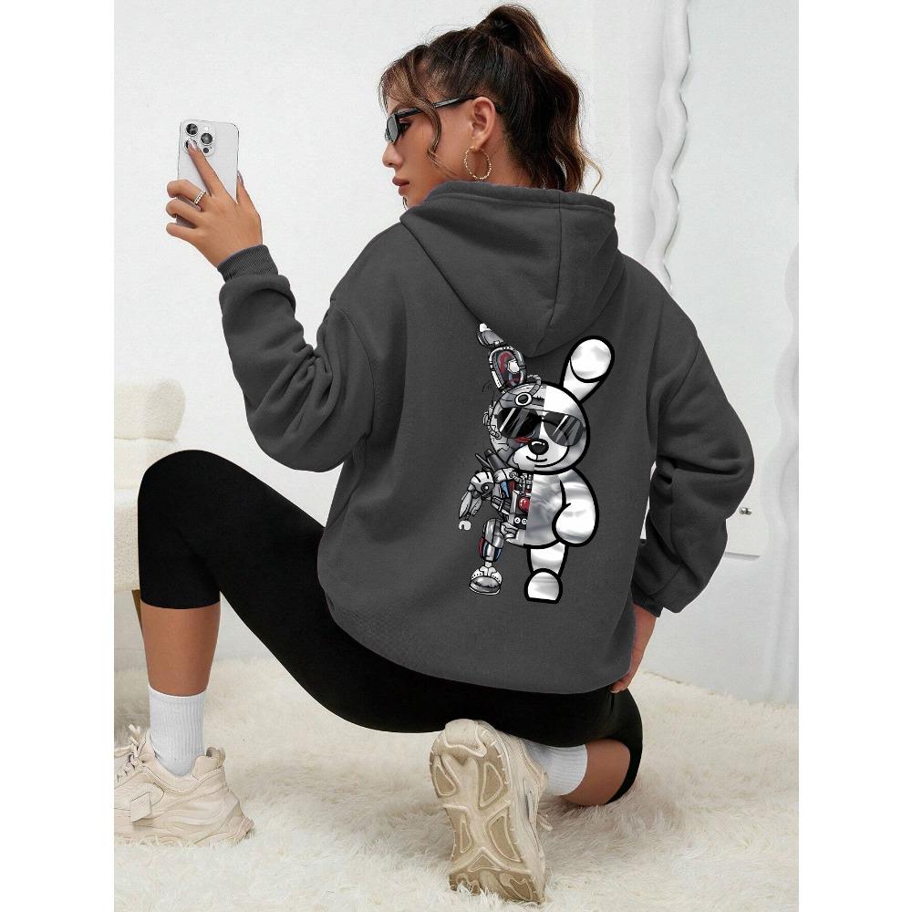 Robot Rabbit Cartoon Printing Sweatshirts Women Warm Hoodies Autumn Casual Hoodie Casual Fashion Basic Versatile Clothes
